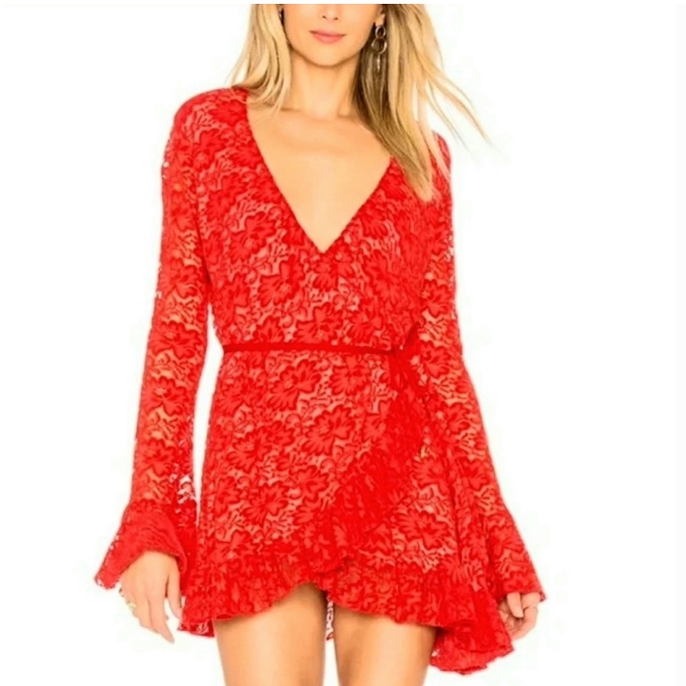 Hot as Hell Red Lace Wrap Dress